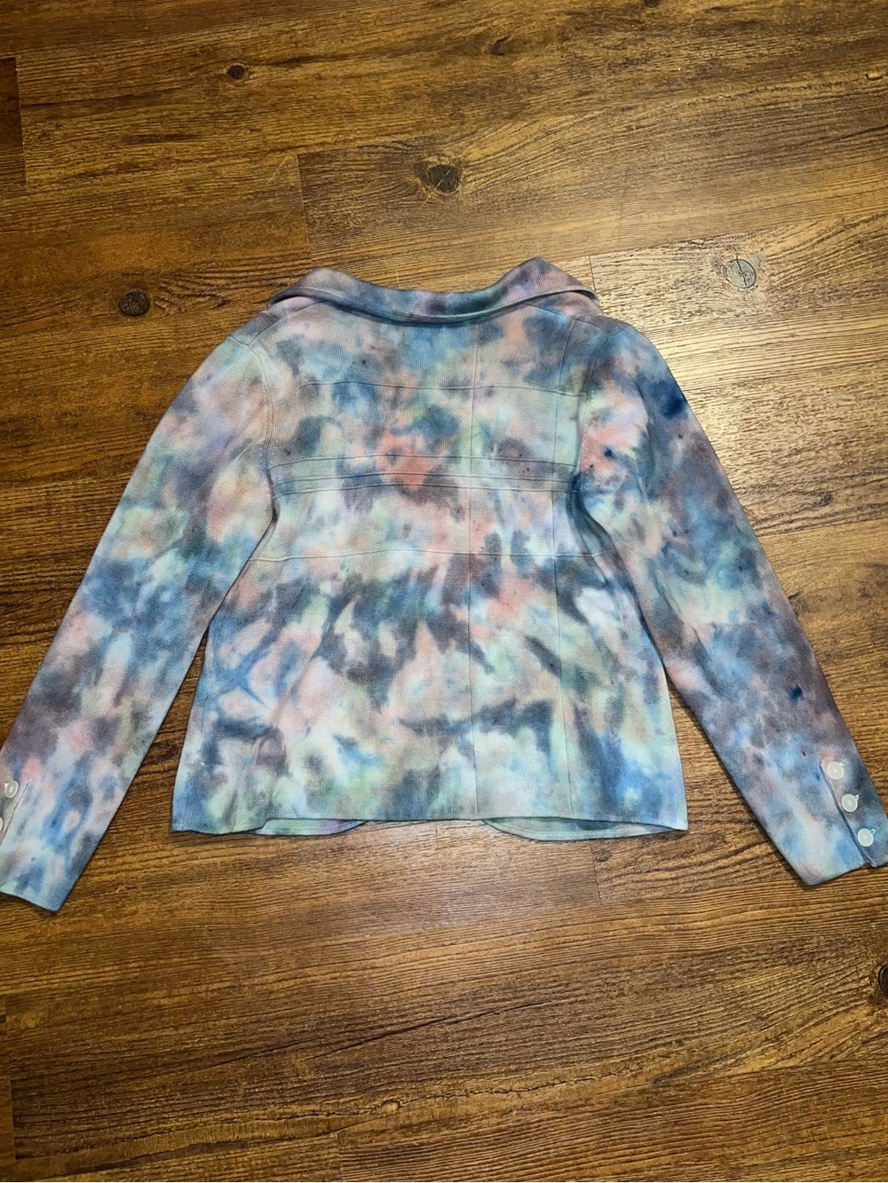 Artisan Tie Dye Ribbed Knit Cardigan Jacket Button Up Navy Hippie Boho Size M - Picture 3 of 12